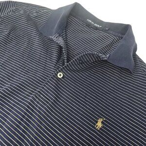 Polo Golf Ralph Lauren Navy & White Striped Pima Cotton Mens‎ Polo Shirt L